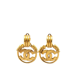 Chanel B Chanel Gold Gold Plated Metal CC Swing Clip On Earrings France