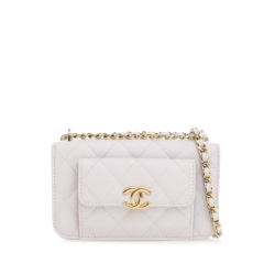 Chanel AB Chanel White Caviar Leather Leather Quilted Caviar Pocket Twins Clutch with Chain Italy