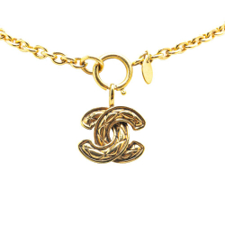 Chanel B Chanel Gold Gold Plated Metal Quilted CC Pendant Necklace Italy