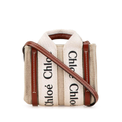 Chloé AB Chloé Brown Beige Canvas Fabric Mini Woody Satchel Italy