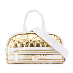 Christian Dior AB Dior Gold with White Calf Leather Medium Padded Etoile Vibe Zip Bowling Bag Italy