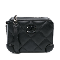 Chanel AB Chanel Black Lambskin Leather Leather CC Quilted Lambskin Camera Case Italy