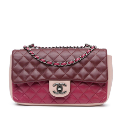 Chanel B Chanel Red Burgundy Lambskin Leather Leather Paris Edinburgh Medium Tricolor Single Flap Italy