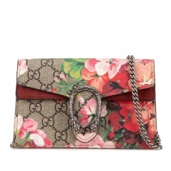 Gucci B Gucci Brown Beige Coated Canvas Fabric Super Mini GG Supreme Blooms Dionysus Crossbody Italy