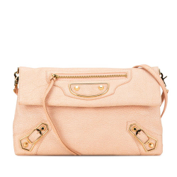 Balenciaga AB Balenciaga Pink Salmon Calf Leather Motocross Metallic Edge Envelope Clutch With Strap Italy