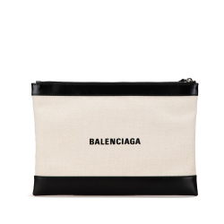 Balenciaga AB Balenciaga Brown Light Beige with Black Canvas Fabric Navy Clip M Italy