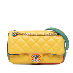 Chanel B Chanel Yellow Lambskin Leather Leather Small Quilted Lambskin Cuba Color Flap Italy