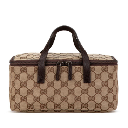 Gucci B Gucci Brown Beige Canvas Fabric GG Vanity Bag Italy