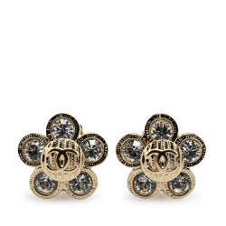 Chanel AB Chanel Gold Gold Plated Metal CC Crystal Flower Clip on Earrings Italy