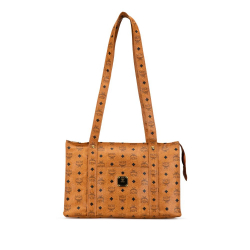 MCM B MCM Brown Coated Canvas Fabric Visetos Tote Germany