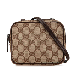 Gucci B Gucci Brown Beige Canvas Fabric GG Crossbody Italy