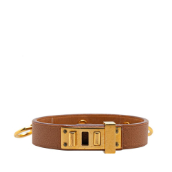 Hermès B Hermès Brown with Gold Calf Leather Mini Dog Anneaux Wrap Bracelet France