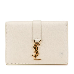 Saint Laurent B Saint Laurent White Calf Leather Grained skin Monogram Card Case Italy