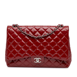 Chanel B Chanel Red Bordeaux Patent Leather Leather Maxi Classic Patent Double Flap France