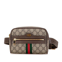 Gucci AB Gucci Brown Beige Coated Canvas Fabric Small GG Supreme Ophidia Belt Bag Italy