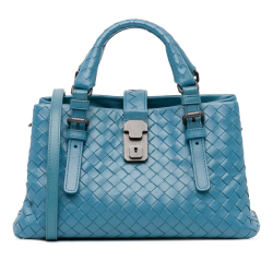 Bottega Veneta B Bottega Veneta Blue Nappa Leather Leather Mini Nappa Intrecciato Roma Satchel Italy