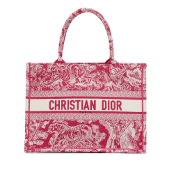 Christian Dior AB Dior Pink Strawberry Canvas Fabric Medium Toile de Jouy Book Tote Italy