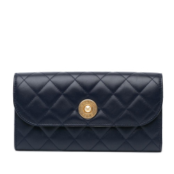 Chanel AB Chanel Blue Navy Lambskin Leather Leather CC Quilted Lambskin Long Wallet Italy