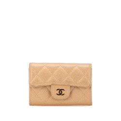 Chanel B Chanel Brown Beige Caviar Leather Leather CC Caviar Classic Flap Card Holder Italy