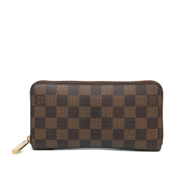 Louis Vuitton B Louis Vuitton Brown Coated Canvas Fabric Damier Ebene Zippy Wallet France