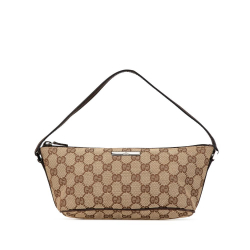 Gucci B Gucci Brown Beige Canvas Fabric GG Boat Italy