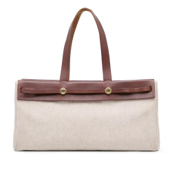 Hermès B Hermès Brown Beige Canvas Fabric Herbag Cabas MM France