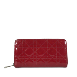 Christian Dior B Dior Red Patent Leather Leather Patent Cannage Zip Around Wallet Italy