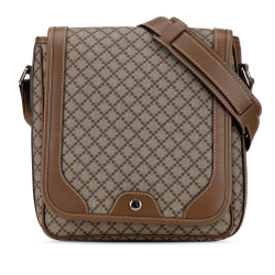 Gucci AB Gucci Brown Beige Coated Canvas Fabric Diamante Crossbody Italy