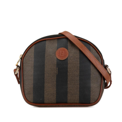 Fendi B Fendi Brown Coated Canvas Fabric Pequin Crossbody Italy