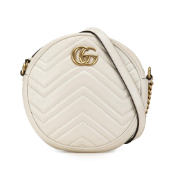 Gucci B Gucci White Calf Leather Mini GG Marmont Round Crossbody Italy