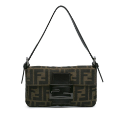 Fendi B Fendi Brown Canvas Fabric Mini Zucca Baguette Italy