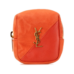 Saint Laurent B Saint Laurent Orange Suede Leather and Calfskin Jamie Cube Charm Coin Pouch Italy