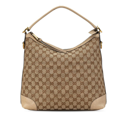 Gucci B Gucci Brown Beige Canvas Fabric Small Miss GG Hobo Italy