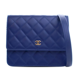 Chanel AB Chanel Blue Lambskin Leather Leather Quilted Lambskin Square Wallet on Chain Italy