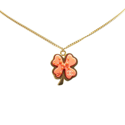 Chanel B Chanel Gold with Pink Gold Plated Metal And Resin Clover Pendant Necklace France