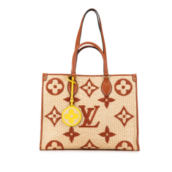 Louis Vuitton B Louis Vuitton Brown Beige Raffia Natural Material Monogram Giant OnTheGo MM Italy