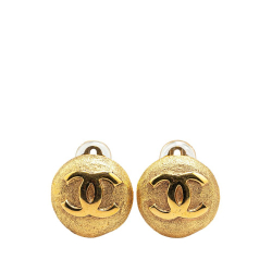 Chanel B Chanel Gold Gold Plated Metal CC Round Clip on Earrings France