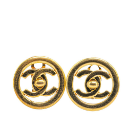 Chanel B Chanel Gold Gold Plated Metal CC Turnlock Round Clip On Earrings France