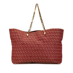 Fendi B Fendi Red Canvas Fabric Zucchino Chain Tote Italy