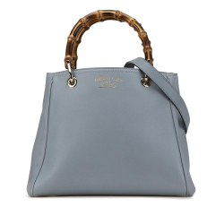 Gucci B Gucci Blue Light Blue Calf Leather Small skin Bamboo Shopper Satchel Italy