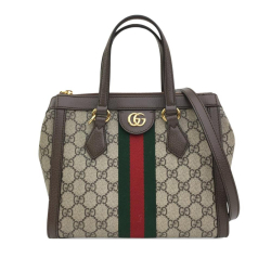 Gucci AB Gucci Brown Beige Coated Canvas Fabric Small GG Supreme Ophidia Satchel Italy