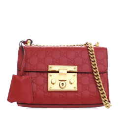 Gucci AB Gucci Red Calf Leather Small Guccissima Padlock Crossbody Italy