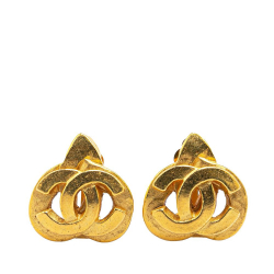 Chanel B Chanel Gold Gold Plated Metal CC Heart Clip On Earrings France