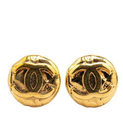 Chanel B Chanel Gold Gold Plated Metal CC Round Clip on Earrings France