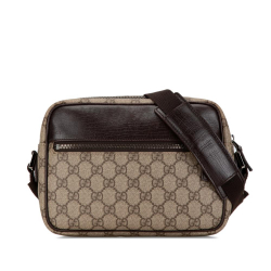 Gucci B Gucci Brown Beige Coated Canvas Fabric GG Supreme Crossbody Italy