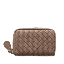 Bottega Veneta B Bottega Veneta Brown Bronze Calf Leather Intrecciato Coin Pouch Italy