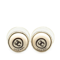 Chanel AB Chanel Silver with White Brass Metal Silver CC Logo Push Back Earrings France