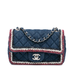 Chanel B Chanel Blue Denim Fabric Mini Rectangular Classic Tweed Framed Single Flap France