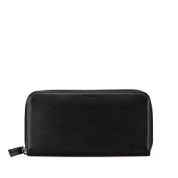 Prada B Prada Black Saffiano Leather Zip Around Wallet Italy