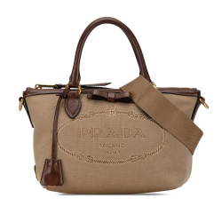 Prada B Prada Brown Beige Canvas Fabric Canapa Logo Satchel India